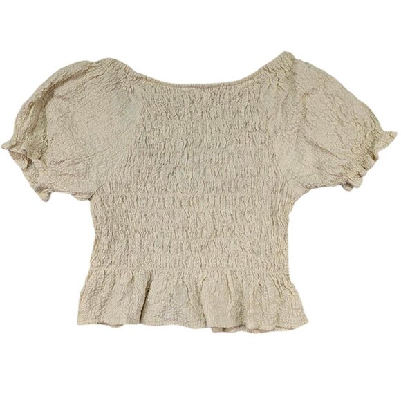 Miou Muse Crop Top Womens S Ivory Ruched Milkmaid Fairycore Cottagecore BohoChic - Picture 2 of 11